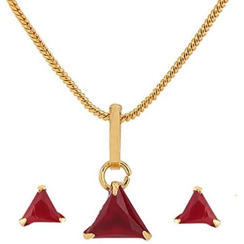 Efulgenz 14K Gold Plated Red Tringle Cubic Zirconia Pendant Necklace and Earrings Jewelry Set for Women Girls Brides Bridesmaids