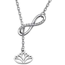 FUSTMW Yoga Lotus Flower Y Necklace Infinity Love Pendant Yoga Lovers Jewelry Yogi Gifts (Silver)