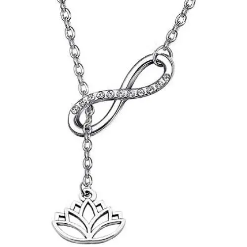 FUSTMW Yoga Lotus Flower Y Necklace Infinity Love Pendant Yoga Lovers Jewelry Yogi Gifts (Silver) FUSTMW Yoga Lotus Flower Y Necklace Infinity Love Pendant Yoga Lovers Jewelry Yogi Gifts (Silver)