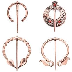 Lilbetter-Club 4 Pack Women Girls Scarf Cloak Shawl Buckle Clasp Pin Brooch Vintage Viking Pins Decorative Penannular Clothes Costume Accessories Fashion Jewelry for Men