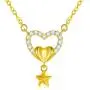 18k Gold Double Heart Necklace, Cubic Ziconia Heart and Star Pendant, Fine Gold Jewelry for Women, 17'' 18k Gold Double Heart Necklace, Cubic Ziconia Heart and Star Pendant, Fine Gold Jewelry for Women, 17''