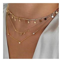 Chargances Bohemia Moon and Stars Necklace for Women Gold Laying Choker Necklace for Weeding Dating Prom Festival Delicate stars Moon Crescent Jewelry Gift for Women and Girls
