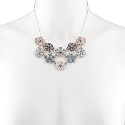 Lux Accessories Faux White Pink Grey Mauve Floral Flower Statement Necklace