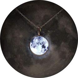 WingBling Lucky Glow in The Dark White full Moon Silver Necklace for Women Dainty Handmade in Korea | Chain Pendant Style | Jewelry Gift Friendship Luminous Radiant Crescent Phase Unique