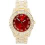 Fully Iced Mens Big Rocks Bezel Color Dial with Roman Numerals, Cuban Chain Bracelet, Cuban Necklace, Tennis Chain & Ring - ST10327CRNT