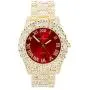 Fully Iced Mens Big Rocks Bezel Color Dial with Roman Numerals, Cuban Chain Bracelet, Cuban Necklace, Tennis Chain & Ring - ST10327CRNT