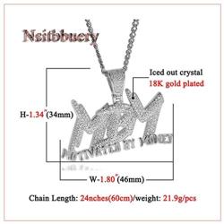Nsitbbuery Hip Hop DJ Plated 18K Gold Ice Out Crystal Letter Tag Pendant Stainless Steel Chain Necklace