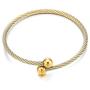 COOLSTEELANDBEYOND A Set of Ladies Adjustable Stainless Steel Gold Silver Twisted Cable Bangle Ball Bracelet and Ring