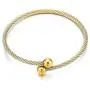COOLSTEELANDBEYOND A Set of Ladies Adjustable Stainless Steel Gold Silver Twisted Cable Bangle Ball Bracelet and Ring