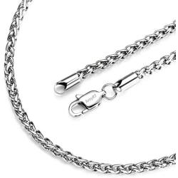 AmyRT Jewelry 3mm Titanium Stainless Steel Womens & Mens Silver Wheat Chain Necklace 16 to 30 Inches