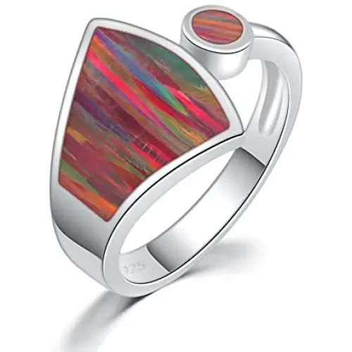 CiNily Rhodium Plated Orange or Green Fire Opal Women Jewelry Gemstone Ring Size 6-10