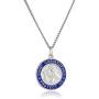 Amazon Collection Sterling Silver Round Saint Christopher Medal Pendant Necklace with Blue Epoxy Edge and Rhodium Plated Stainless Steel Chain, 20''