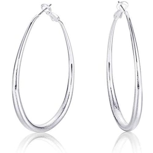 Kemstone Rose Gold/Silver Big Oval Engraved hoop Earrings