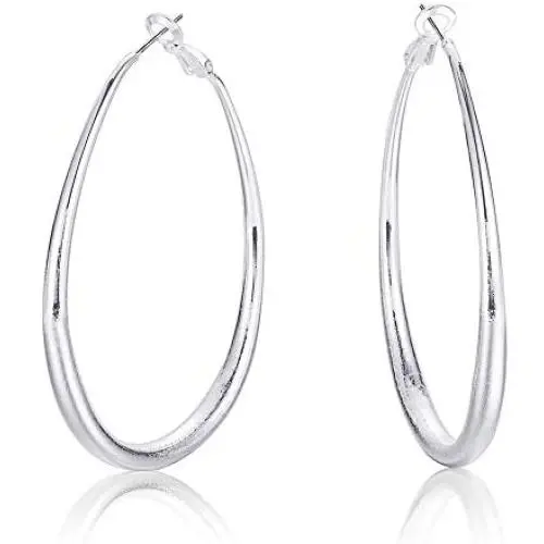 Kemstone Rose Gold/Silver Big Oval Engraved hoop Earrings Kemstone Rose Gold/Silver Big Oval Engraved hoop Earrings