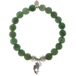 EvaDane Natural Green Aventurine Gemstone Tibetan Bead Koi Fish Charm Stretch Bracelet