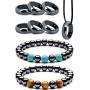 LUMENAZE Genuine Magnetic Hematite Ring and Bracelet Set With FREE Rope Necklace, Natural Healing Power, Absorbs Negative Energy & Anxiety, Balance Root Chakra, Assorted Ring Size, Unisex Women Men