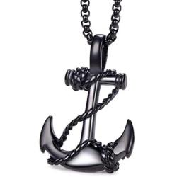 MOO&LEE Mens Stainless Steel Nautical Anchor Necklace Vintage Navy Mooring Rope Anchor Pendant with 24 Inches Link Chain