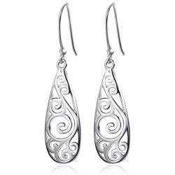 Silver earrings, filigree teardrop earrings, carved earrings earrings