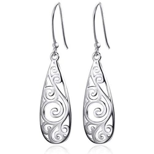 Silver earrings, filigree teardrop earrings, carved earrings earrings