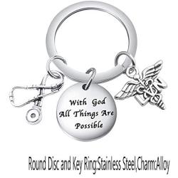 BEKECH LVN Keychain Licensed Vocational Nurse Gift with God All Things are Possible Keychain with Nurse Caduceus Stethoscope Charm Gift for Nurse Graduation Medical Student