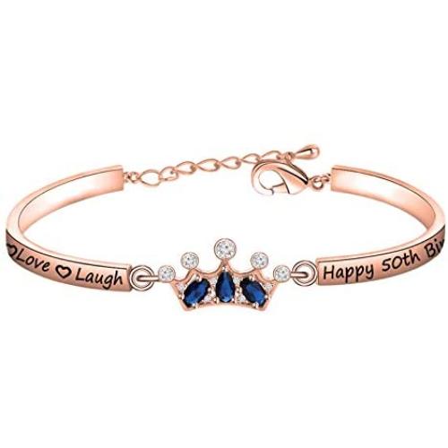 FAADBUK Birthday Gift Birthday Bracelet Crown Charm Jewelry Live Love Laugh Happy 16th 17th 18th 19th 20th 21th 30th 40th 50th Birthday Jewelry Birthday Gifts for Family Friend