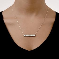 MyNameNecklace Roman Numeral Bar Necklace- Personalized Name Necklace Date Numbers Sterling Silver and Gold Plating