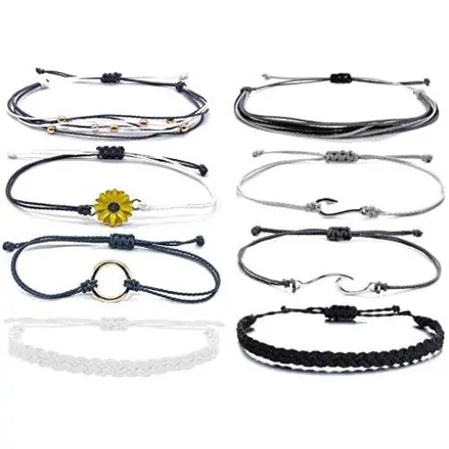 Sunflower String Bracelets for Women Handmade Adjustable Waterproof Braided Rope Fish Hook Charm Summer Beach Foot Jewelry Gifts