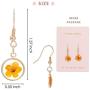 BONALUNA Pressed Flower Yellow Gold Plated Circle Dangle Drop Earrings