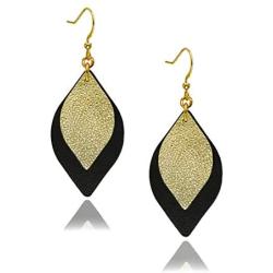 missaqua Leather Earrings Layered Metallic Genuine Leather Leaf Dangle Drop Earrings for Women
