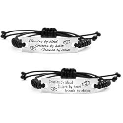 SOUSYOKYO Cousins Gifts Set - by Blood Sisters by Heart Friends Choice - 2PCS Bracelet Idea for Cousins Jewelry