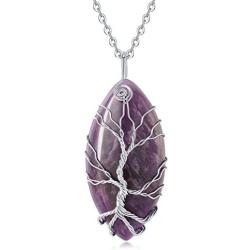 XIANNVXI Healing Crystal Stone Heart Pendant Necklace Tree of Life Wire Wrapped Necklaces Reiki Natural Gemstone Quartz Jewelry for Women