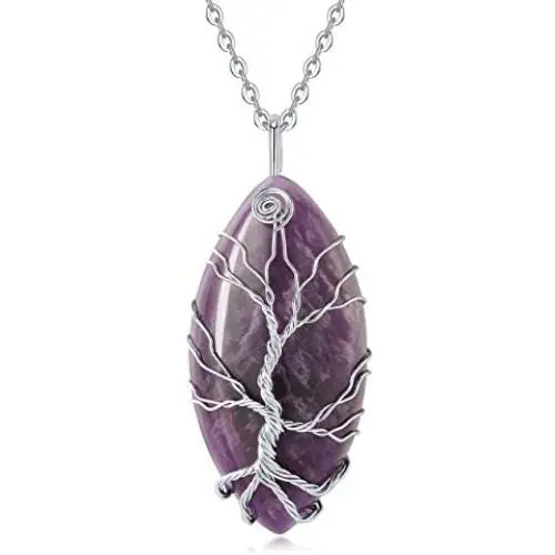 XIANNVXI Healing Crystal Stone Heart Pendant Necklace Tree of Life Wire Wrapped Necklaces Reiki Natural Gemstone Quartz Jewelry for Women XIANNVXI Healing Crystal Stone Heart Pendant Necklace Tree of Life Wire Wrapped Necklaces Reiki Natural Gemstone Quartz Jewelry for Women