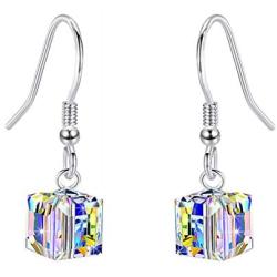 Swarovski Crystal Cube Drop Dangle Earrings for Women Fashion 14K Gold Plated Hypoallergenic Jewelry