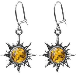 Sterling Silver Amber Sun Dangle Earrings