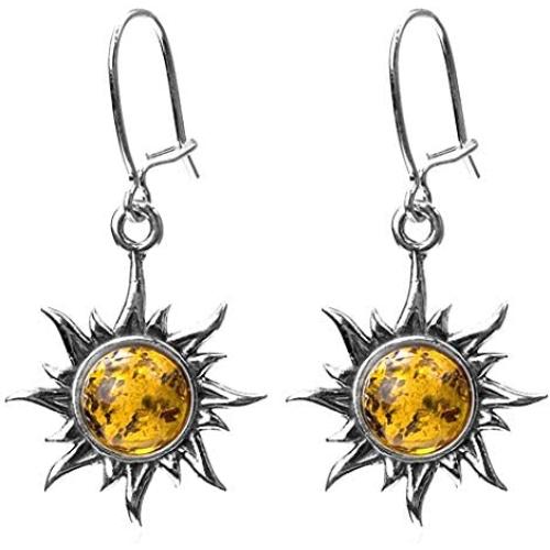 Sterling Silver Amber Sun Dangle Earrings