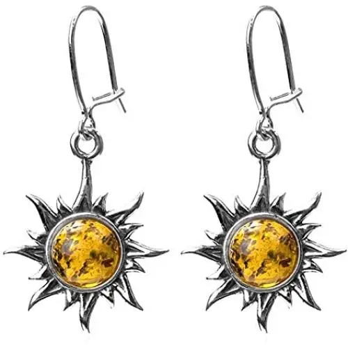 Sterling Silver Amber Sun Dangle Earrings Sterling Silver Amber Sun Dangle Earrings