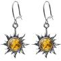 Sterling Silver Amber Sun Dangle Earrings