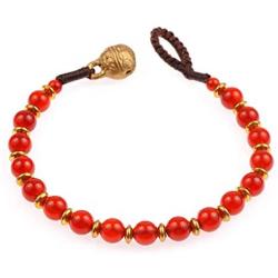 Chuvora Brass and Genuine Red Carnelian Gemstones Beaded Bracelet