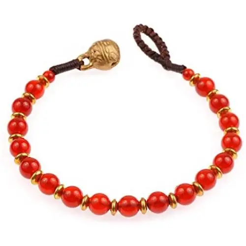 Chuvora Brass and Genuine Red Carnelian Gemstones Beaded Bracelet