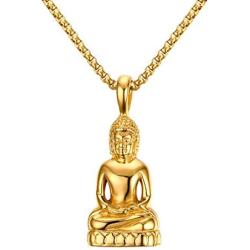 Xusamss Plated 18K Gold Titanium Steel Buddha Religious Pendant Necklace,22inches Link Chain