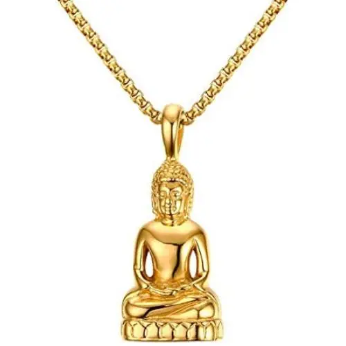 Xusamss Plated 18K Gold Titanium Steel Buddha Religious Pendant Necklace,22inches Link Chain