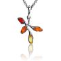 Multicolor Amber Sterling Silver Pendant Necklace Chain 18''