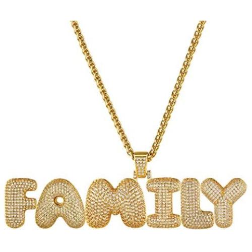 GoldChic Jewelry Customized Iced Out Bubble Pendant Gold Plated Initial Letter Pendant Necklace,18K Gold Plated Alphabet Charm Men Women Hip Hop Jewelry A to Z