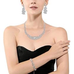 Udalyn Crystal Bridal Jewelry Set for Women Rhinestone Necklace Earrings Bracelet Wedding Bridesmaid Jewelry Set