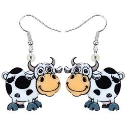 NEWEI Acrylic Anime Dairy Cattle Cow Earrings Dangle Drop Farm Pet Jewelry For Women Girl Charm Gift