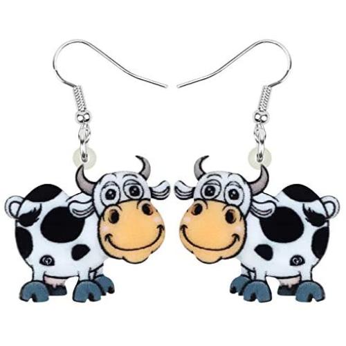 NEWEI Acrylic Anime Dairy Cattle Cow Earrings Dangle Drop Farm Pet Jewelry For Women Girl Charm Gift