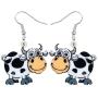 NEWEI Acrylic Anime Dairy Cattle Cow Earrings Dangle Drop Farm Pet Jewelry For Women Girl Charm Gift