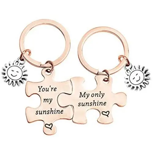 Zuo Bao Couple Jewelry You are My Sunshine My Only Sunshine Key Ring Stainless Steel Jigsaw Puzzle Piece Matching Pendant Keychain Set Zuo Bao Couple Jewelry You are My Sunshine My Only Sunshine Key Ring Stainless Steel Jigsaw Puzzle Piece Matching Pendant Keychain Set