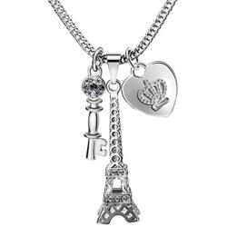 Pairs Eiffel Tower Necklace for Women Men Heart Key Pendant Silver Black/Platinum Plated Jewelry Long Chain