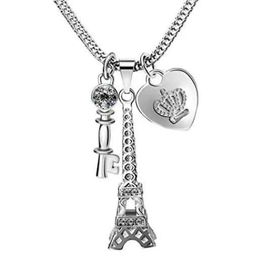 Pairs Eiffel Tower Necklace for Women Men Heart Key Pendant Silver Black/Platinum Plated Jewelry Long Chain Pairs Eiffel Tower Necklace for Women Men Heart Key Pendant Silver Black/Platinum Plated Jewelry Long Chain
